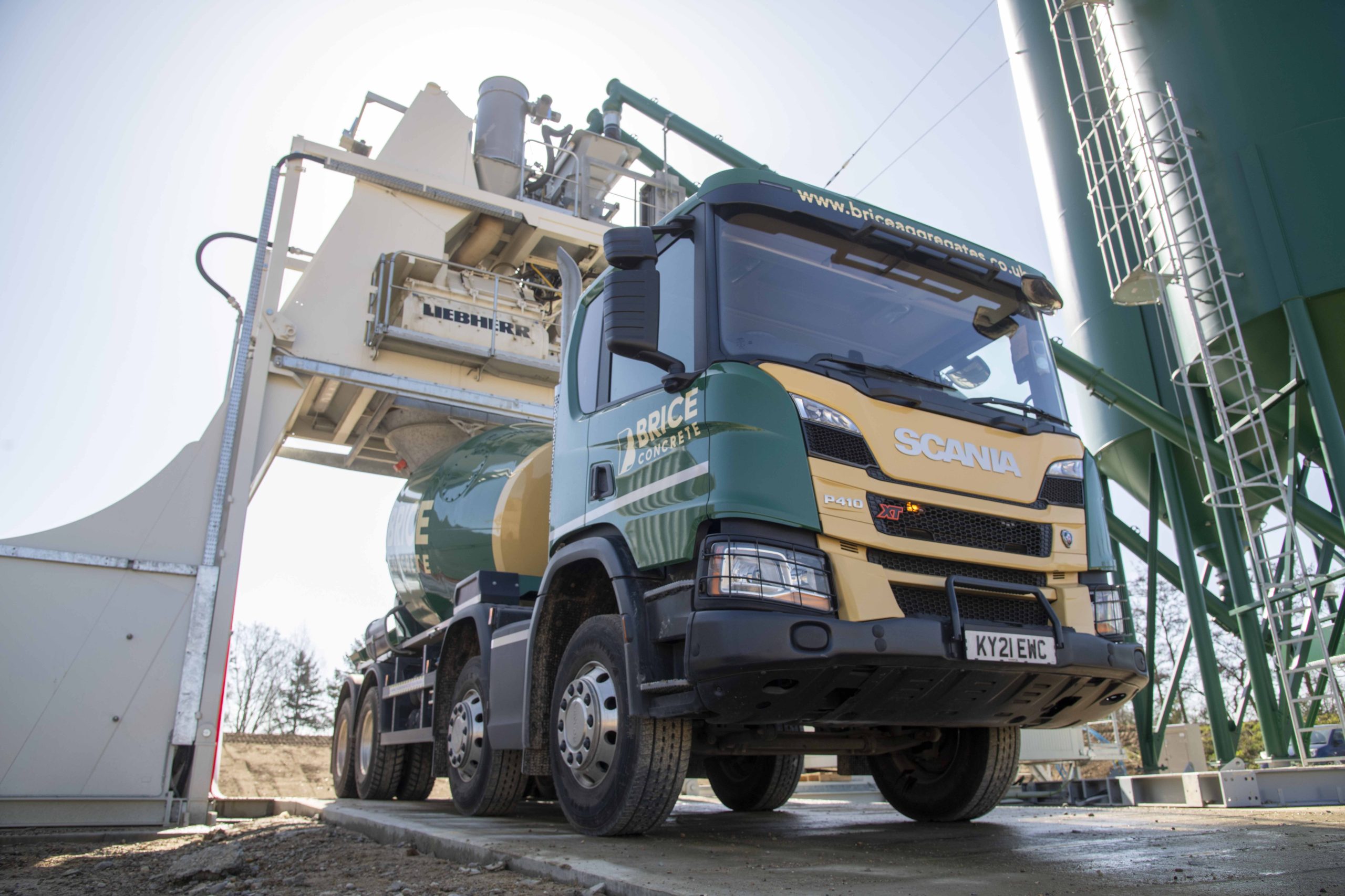 Brice Aggregates yard with mixer truck and silos