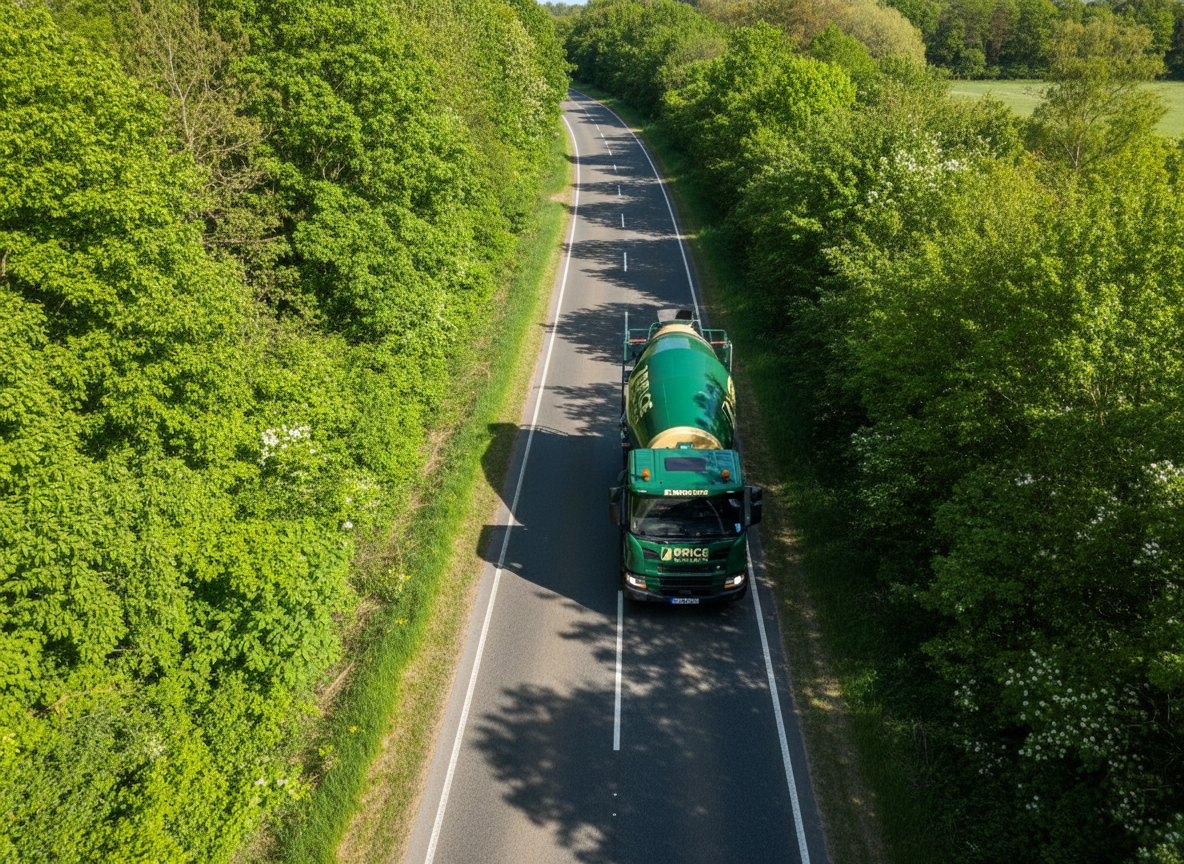 Brice Aggregates yard with mixer truck and silos